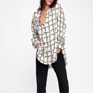 Zara scarf print chain link blouse/tunic US size XL